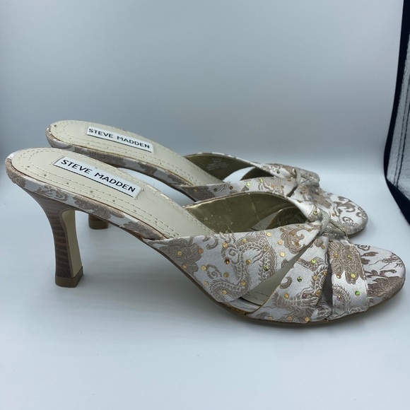 Steve MADDEN P-Kiss Champagne Sparkling Brocade Slide Leather Sandals Size 8.5 - Picture 12 of 13